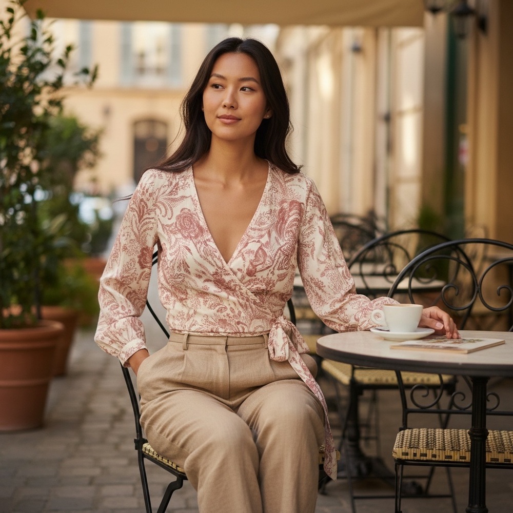 Lovestitch Wrap Around Tie Front Kimono Sleeve Blouse Deep V Size Small EUC